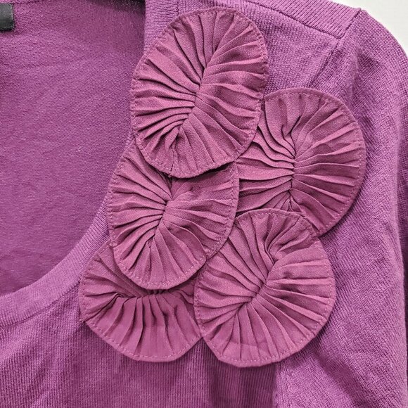 Audrey & Grace Women's Purple Silk Blend Rosette LS Button Up Knit Cardigan Sz S - Picture 4 of 7